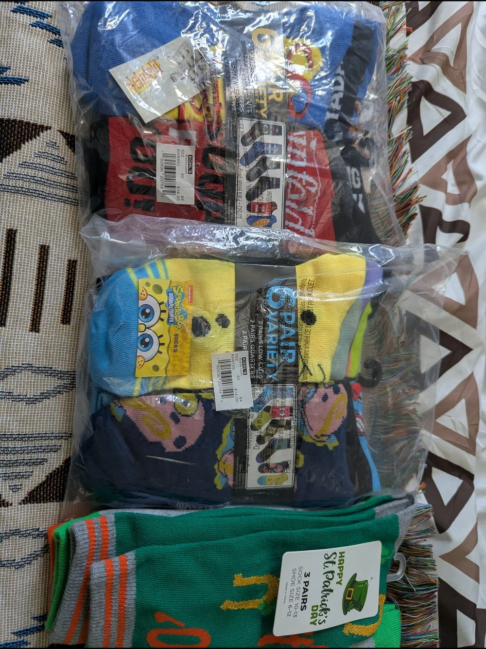 Assorted Men’s Crew Socks - Green, Gray, Blue - Multiple Brands